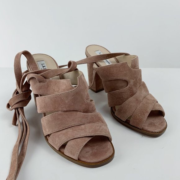 L.K. Bennett Seline Pink Suede Strap Tie Sandals - Picture 3 of 16